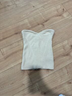 Express Ivory Ribbed Strapless Knit Bustier Top